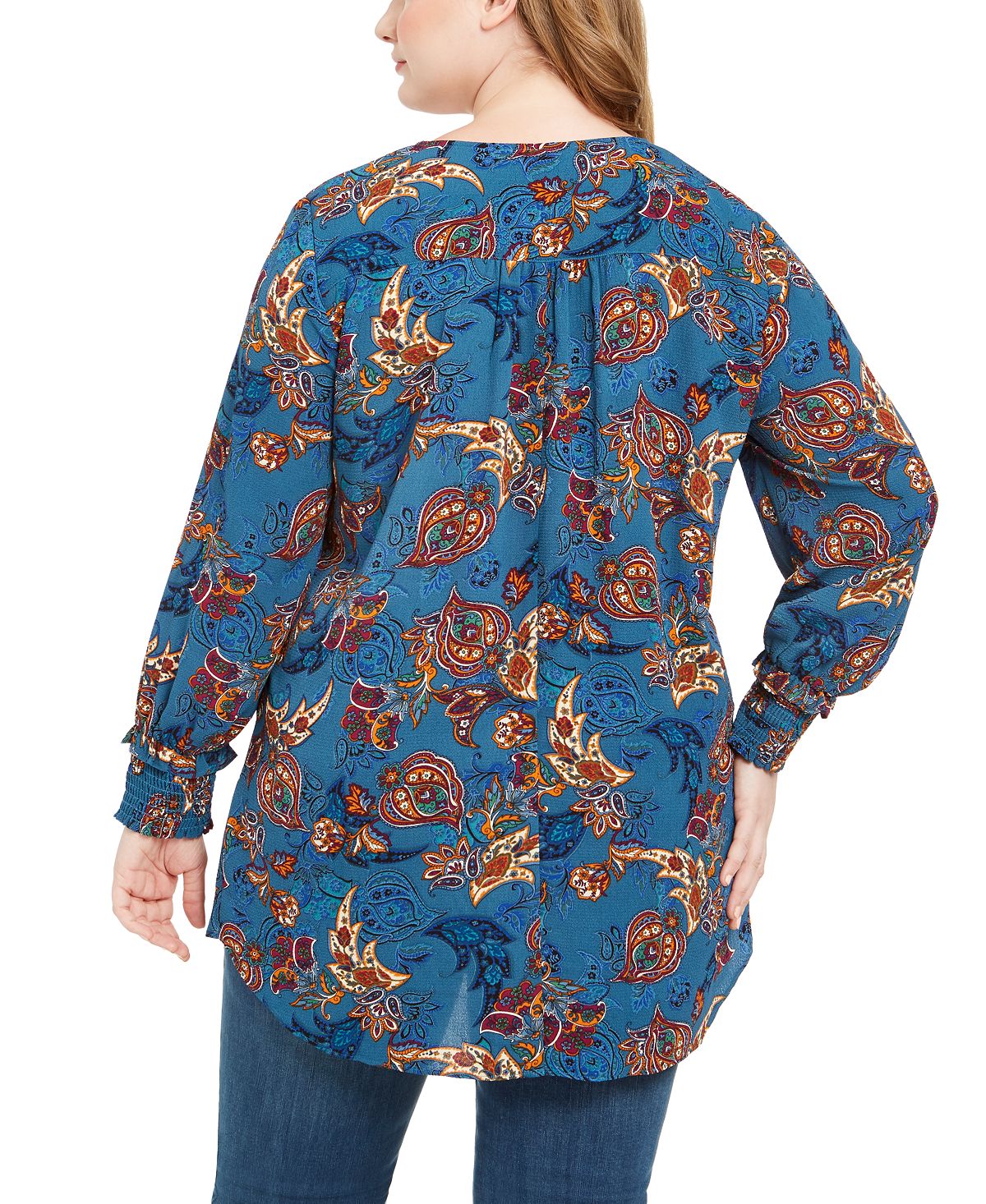 NY Collection Women's Plus Printed Removable Necklace Top Blue Size 2X