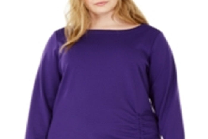 NY Collection Women's Plus Ruched Hem Dress Purple Size 3X