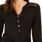 NY Collection Women's Lace Yoke Knit Top Black Size Petite Medium