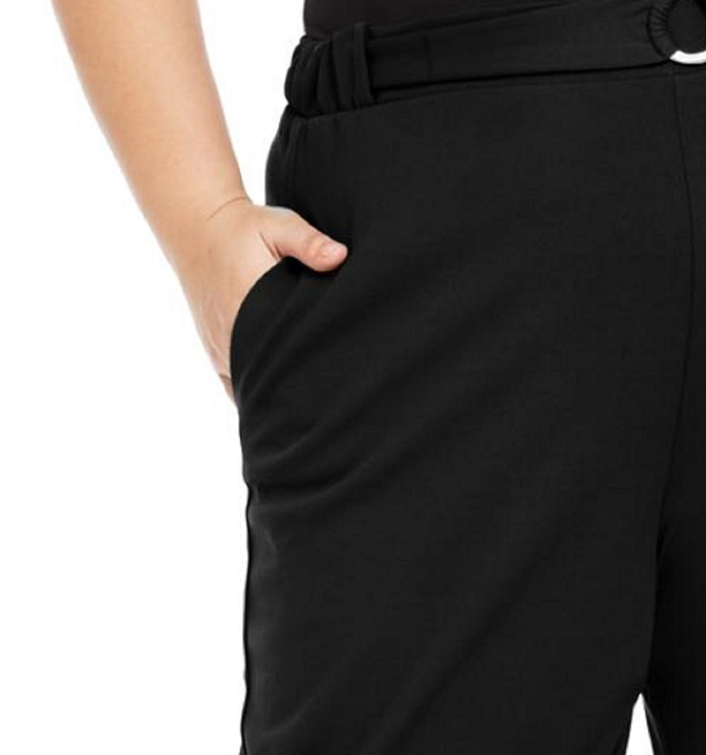NY Collection Womne's Ring Belt Pants Black Size 2X