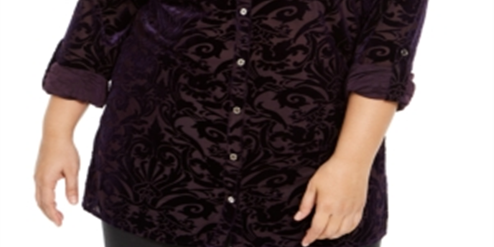 NY Collection Women's Plus Velvet Burnout Top Purple Size 2X