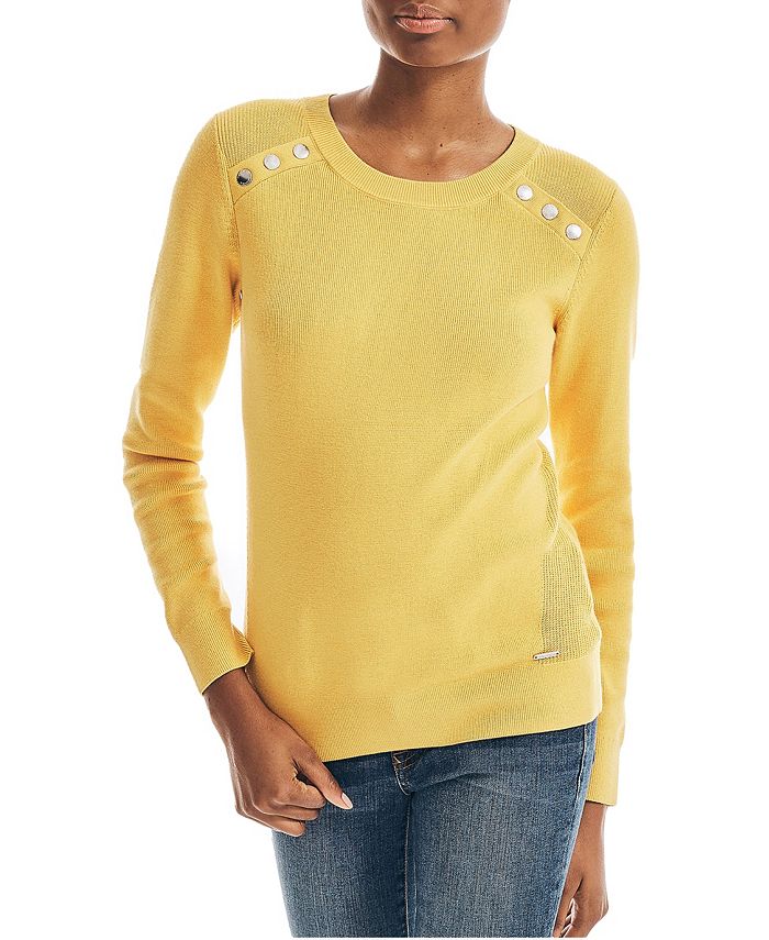 Nautica Women's Sustainably Crafted Rib Knit Sweater Yellow Size Small