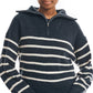 Nautica Women's Striped Quarter Zip Sweater Blue Size Large