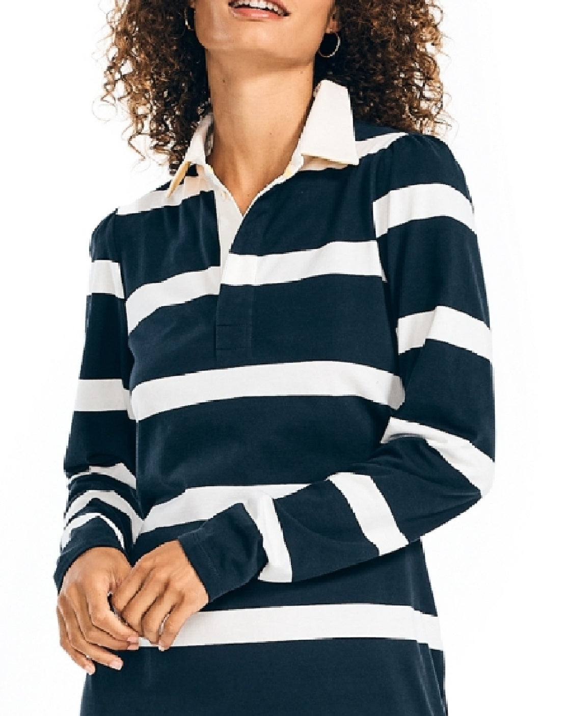 Nautica Women's Rugby Striped Long Sleeve Dress Blue Size X-Large