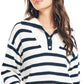 Nautica Women's Striped Quarter-Button Sweater White Size Large