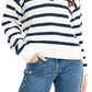 Nautica Women's Striped Quarter-Button Sweater White Size Large