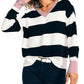 Nautica Women's Striped V Neck Sweater Black Size Small