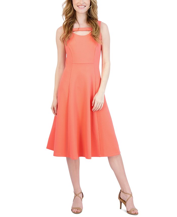 Sandra Darren Women's Textured Keyhole Fit & Flare Dress Orange Size Small