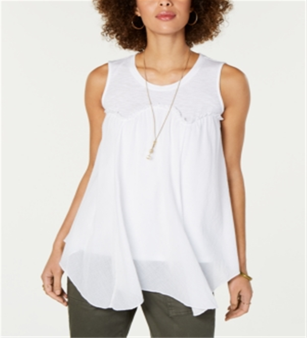 Style & Co Women's Handkerchief Hem Swing Top White Size Large