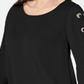 JM Collection Women's Laced Grommet Sleeve Top Black Size Large