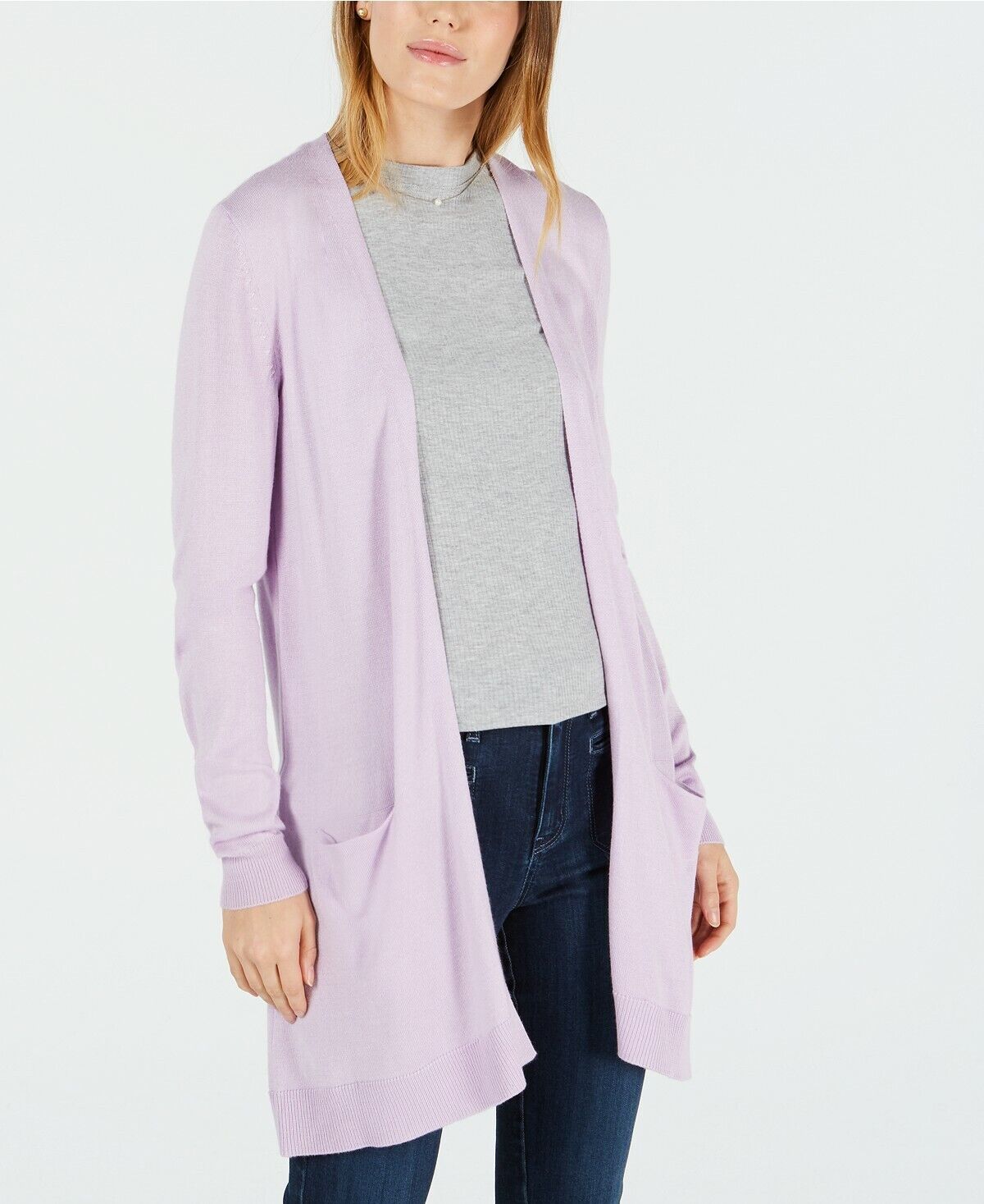 Maison Jules Women's Long Open Front Jersey Cardigan Purple Size X-Small