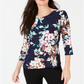 JM Collection Women's Printed Jacquard Top Blue Size X-Large