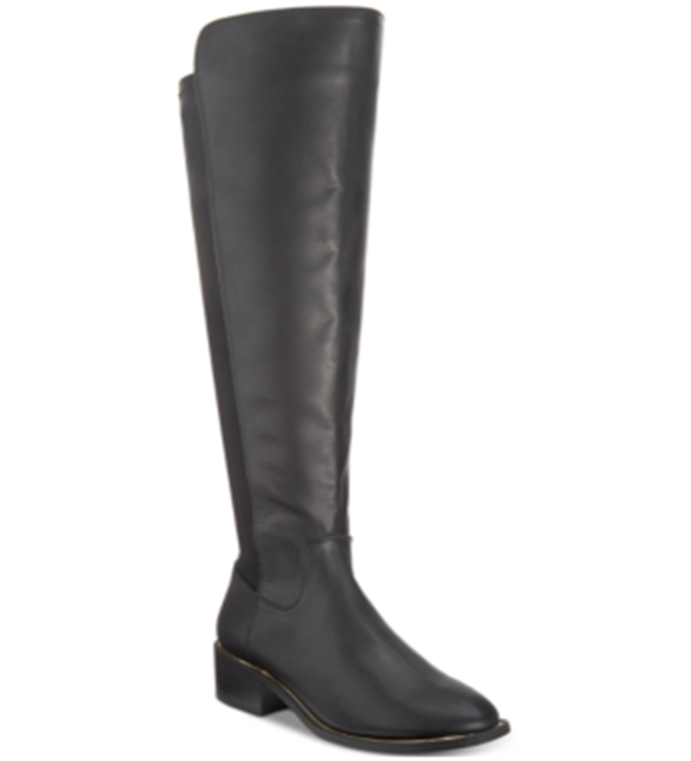 Material Girl Women's Darcell Leather Almond Toe Over Knee Black Size 6 M