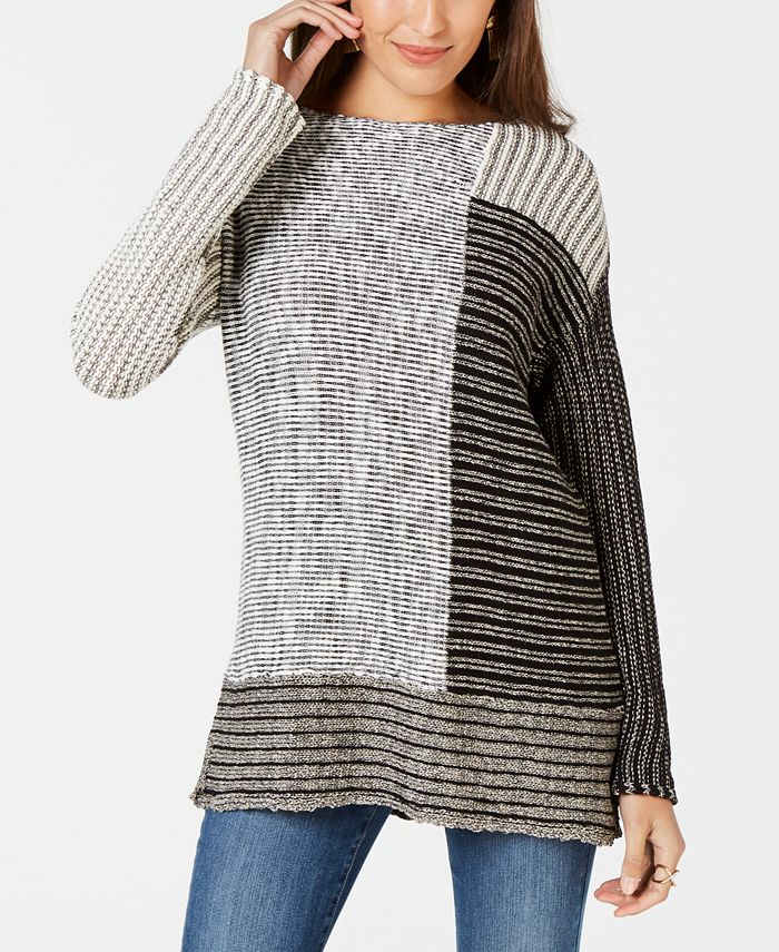 Style & Co Women's Long Sleeve Boat Neck Sweater Black Size Medium