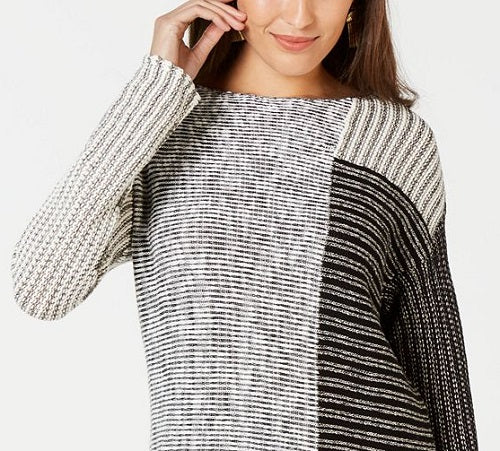 Style & Co Women's Long Sleeve Boat Neck Sweater Black Size Medium
