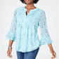 Charter Club Women's Floral Double Ruffle Blouse Blue Size X-Large