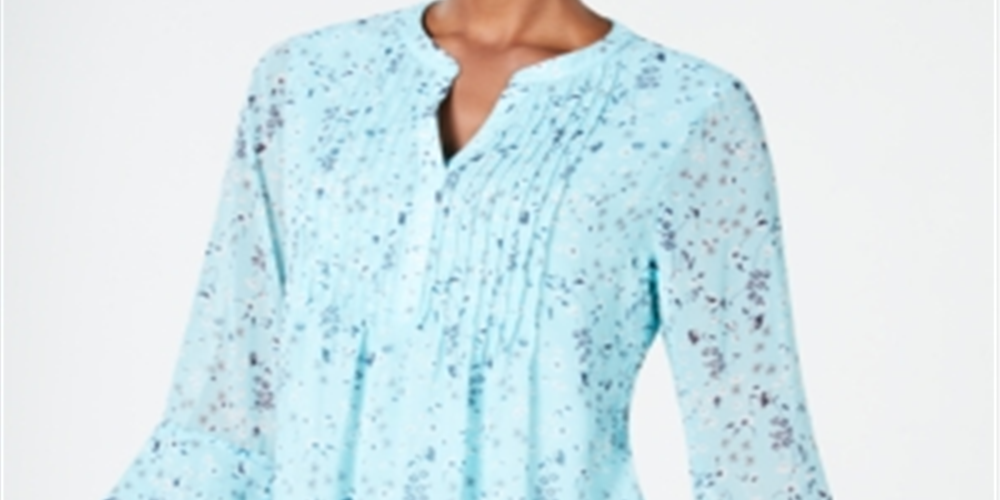 Charter Club Women's Floral Double Ruffle Blouse Blue Size X-Large