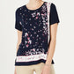Charter Club Women's Printed Short Sleeve T-Shirt Blue Size Large
