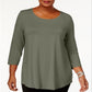 JM Collection Women's Scoopneck Top Green Size 4X