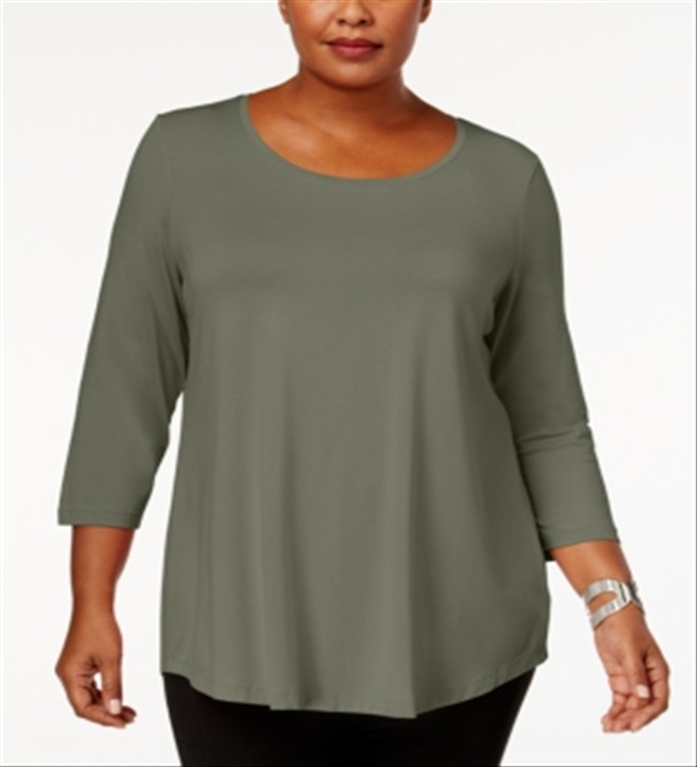 JM Collection Women's Scoopneck Top Green Size 4X