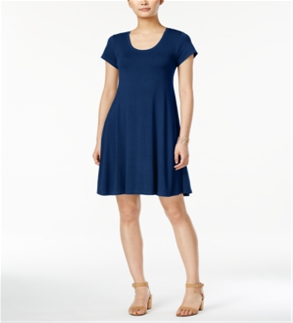 Style & Co Women's Short Sleeve a Line Dress Blue Size X-Large