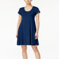 Style & Co Women's Short Sleeve a Line Dress Blue Size X-Large