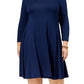 Style & Co Women's Plus Swing 3/4 Sleeves Casual Dress Blue Size 0X