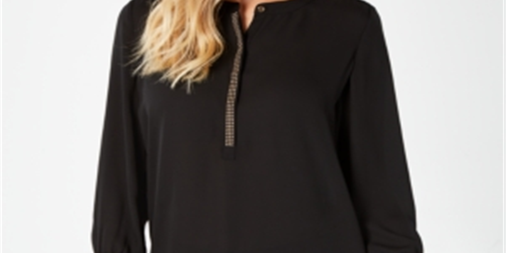 JM Collection Women's Pleated Back Blouse Black Size Small