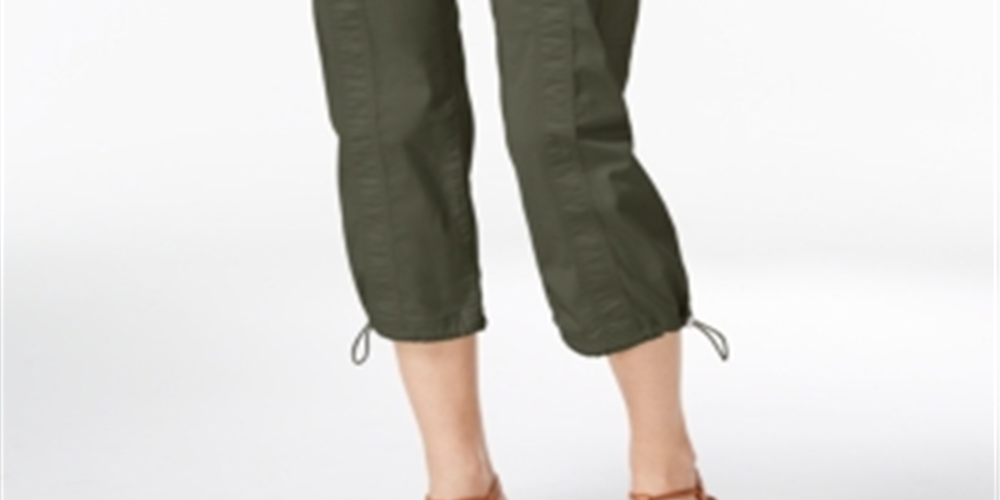 Style & Co Women's Knit Waistband Cargo Capri Pants Green Size 16