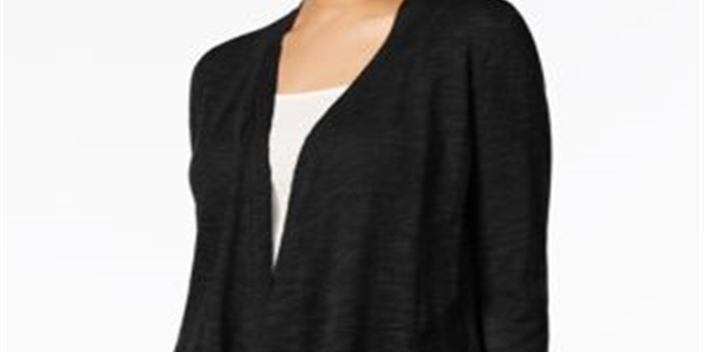 Alfani Women's Linen Drapey Cardigan Sweater Black Size XX-Large