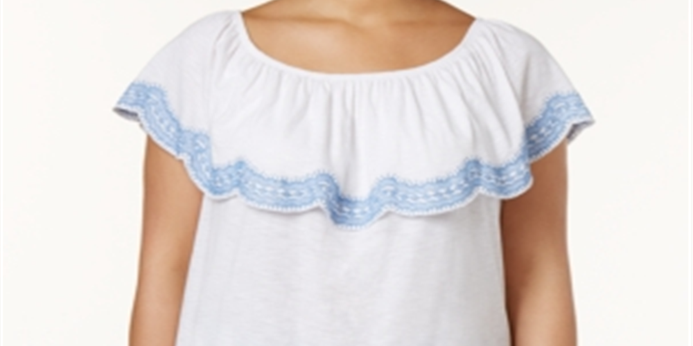 Style & Co Women's Plus Embroidered Off The Shoulder Top White Size 2X
