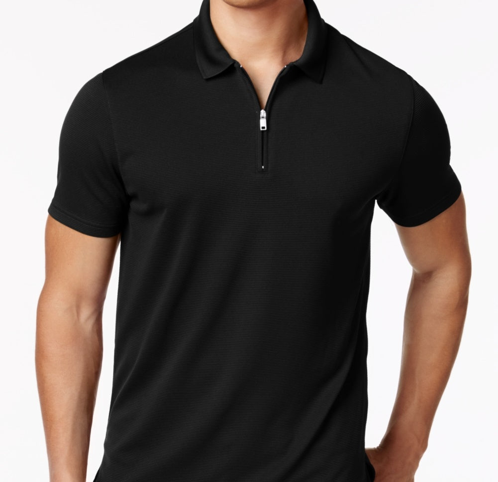Alfani Men's Ottoman Zip Polo Shirt Black Size Large