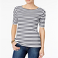 Charter Club Women's Cotton Striped Boat neck Top White/Blue Size Petite S/M
