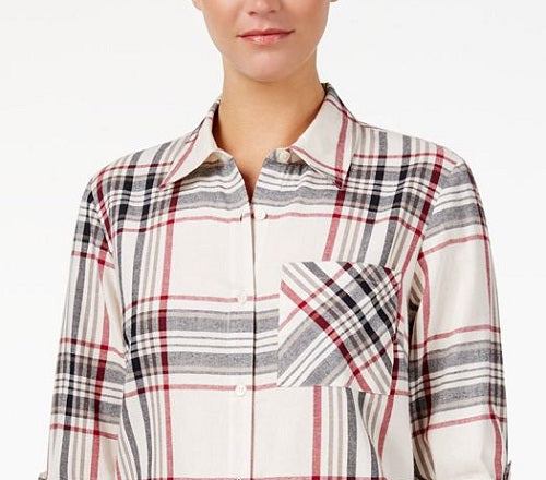 Style & Co Women's Plaid One Pocket Shirt Black Size Small