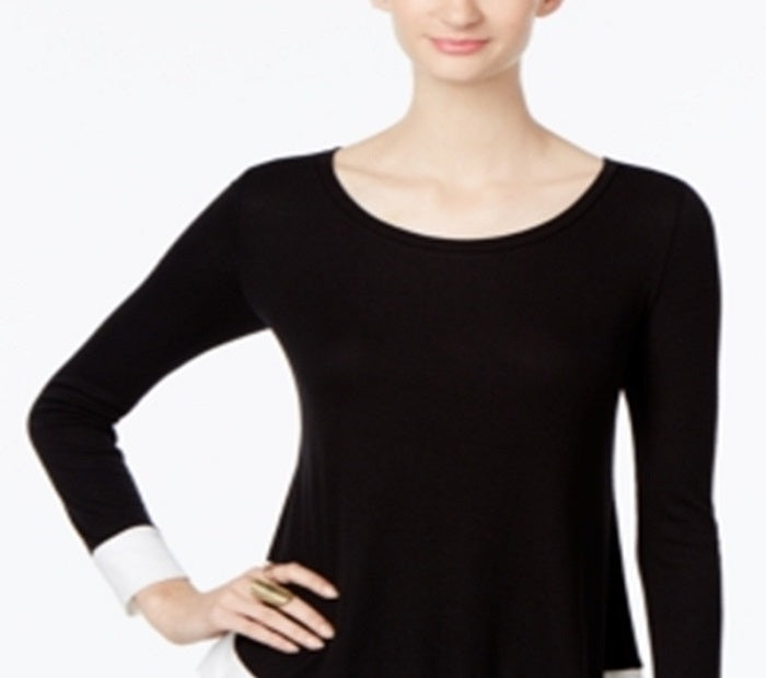 INC International Concepts Women's Long Sleeve Scoop Neck Top Black Size X-Small