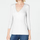 INC International Concepts Women's Ribbed Top White Size Medium