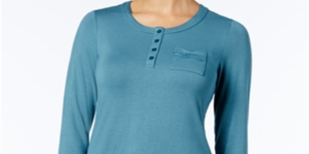 Alfani Women's Lace Trim Sleep Tunic Top Blue Size Small
