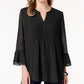 Charter Club Women's Double Ruffle Solid Pintuck Top Black Size Small