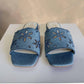 Oasis Society - Women's Manila Denim Eyelet Flower Heel Sandals