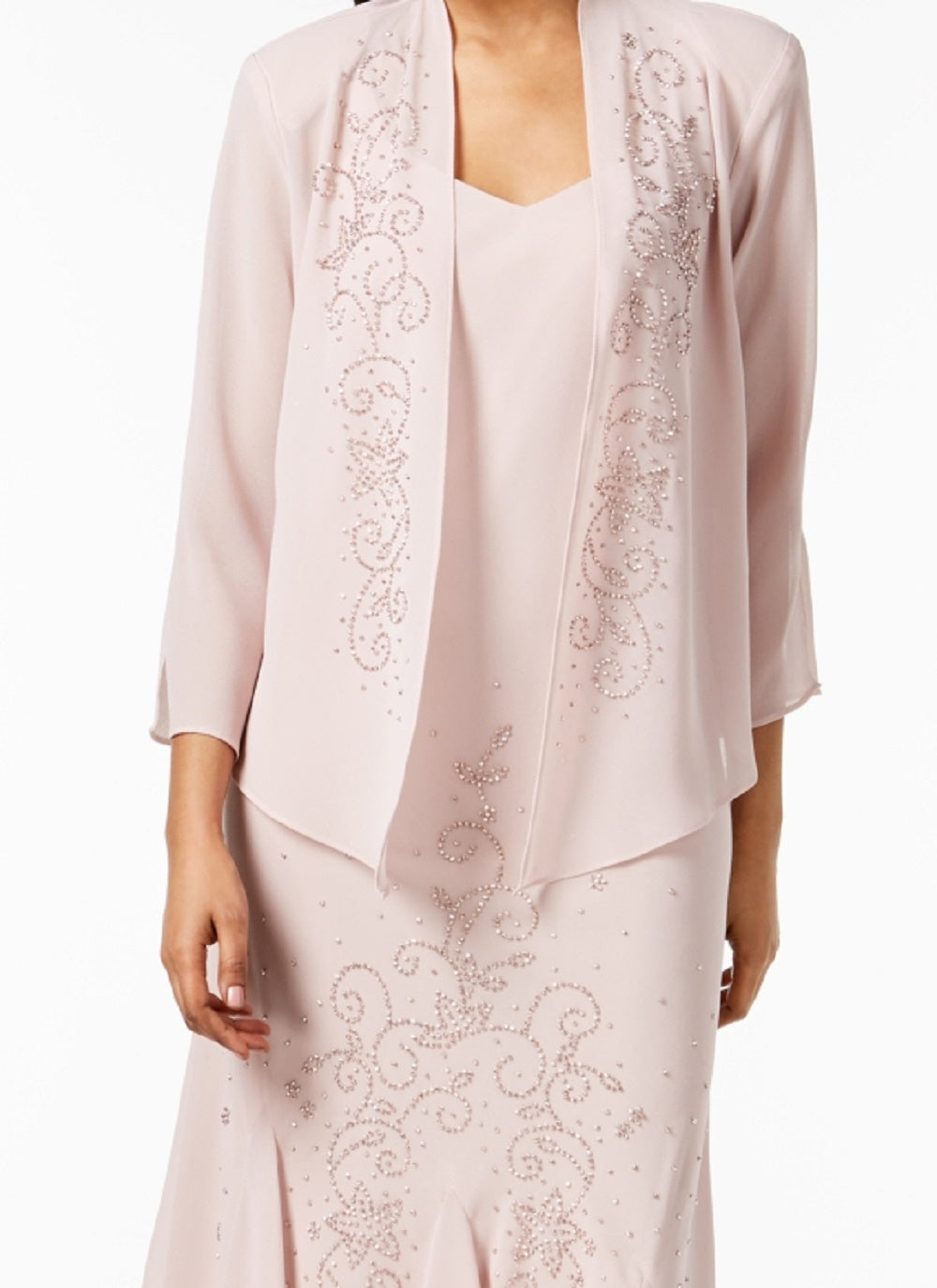 R & M Richards Women's Sleeveless Beaded V Neck Dress And Jacket Pink Size 14