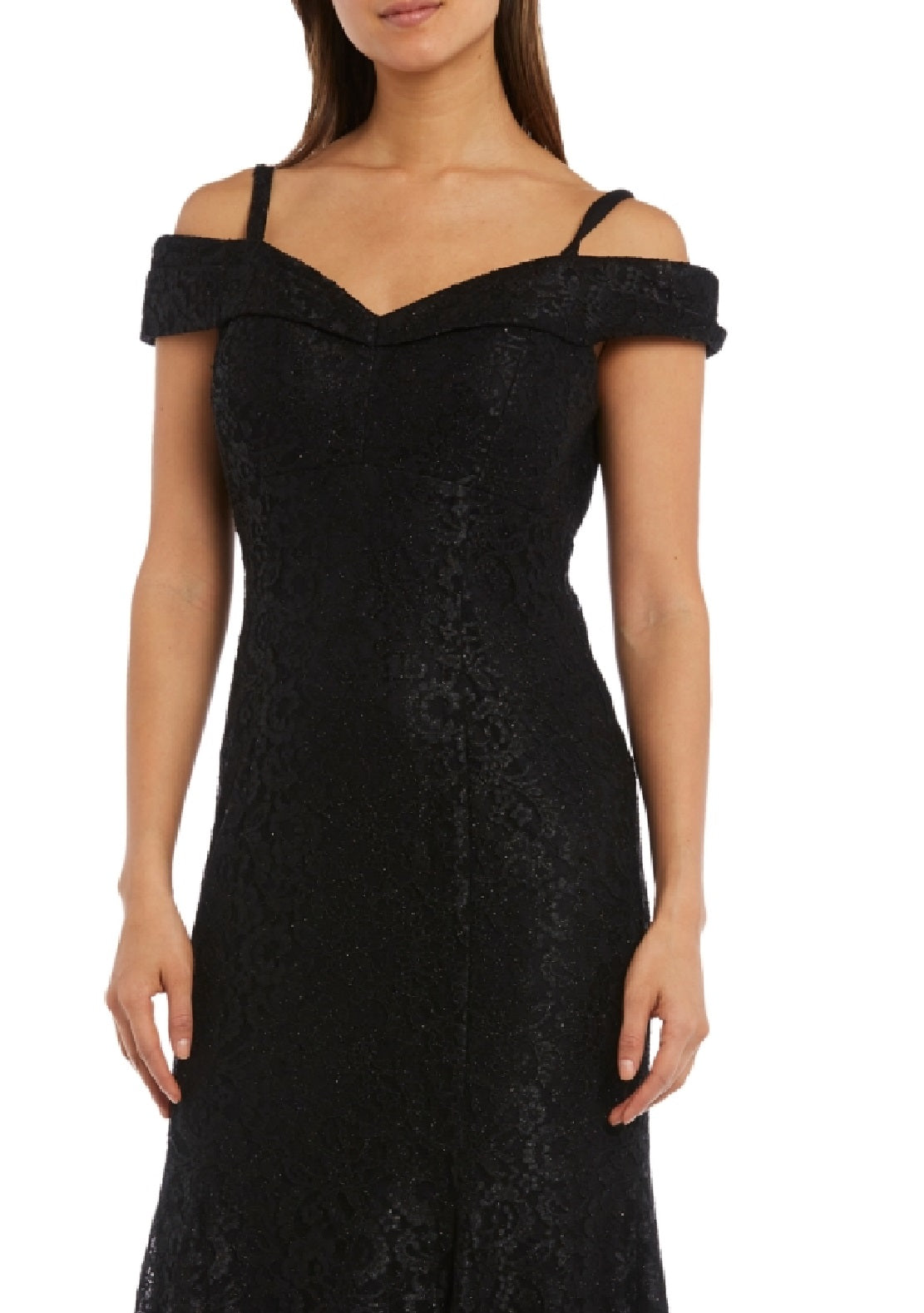 R & M Richards Women's Off The Shoulder Lace Gown Black Size 14 Petite