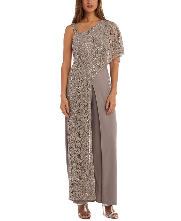 R & M Richards Women's One Shoulder Lace Jumpsuit Blue Size 12