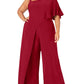 R M Richards Women's Bell Sleeve Asymmetrical Neckline Evening Wide Leg Jumpsuit Red Size 20W