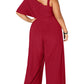 R M Richards Women's Bell Sleeve Asymmetrical Neckline Evening Wide Leg Jumpsuit Red Size 20W