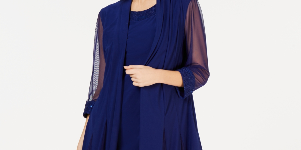 R & M Richards Women's Embellished Dress & Duster Jacket Blue Size 8