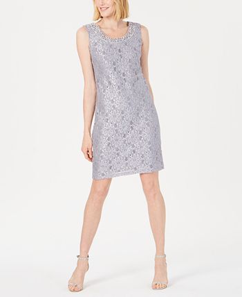 R & M Richards Women's Embellished Lace Sheath Dress & Jacket Gray Size 14