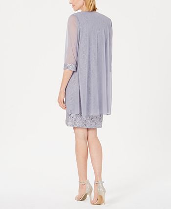 R & M Richards Women's Embellished Lace Sheath Dress & Jacket Gray Size 18