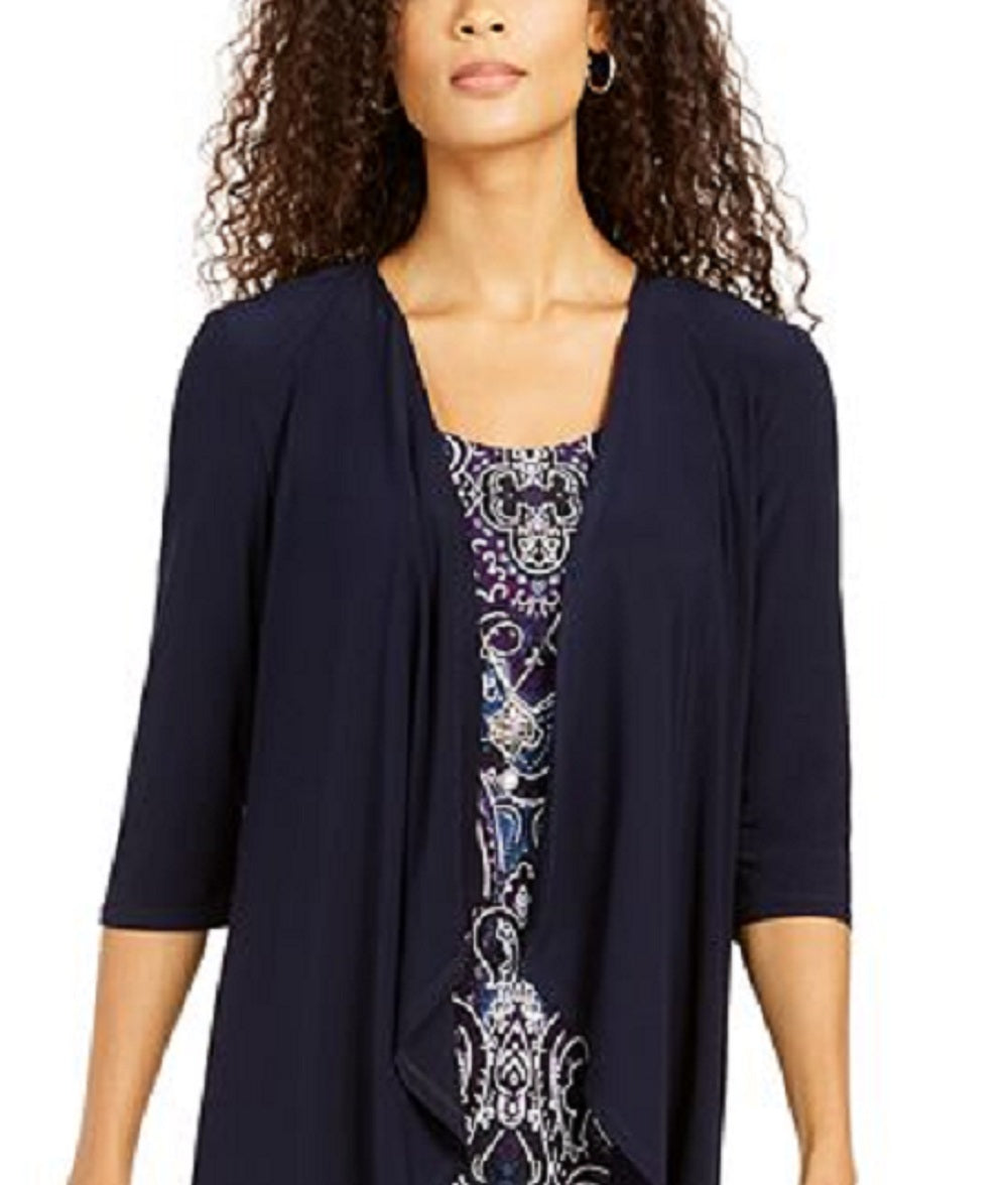 R & M Richards Women's Printed Necklace Dress & Draped Jacket Blue Size 10 Petite