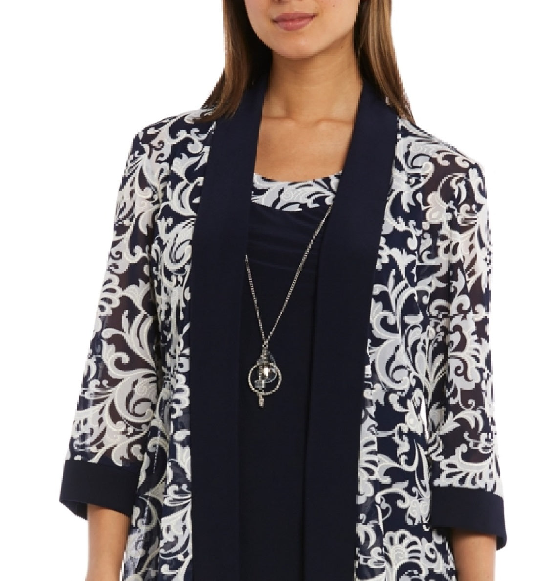 R & M Richards Women's Sheath Dress & Printed Jacket Blue Size 4PPetite