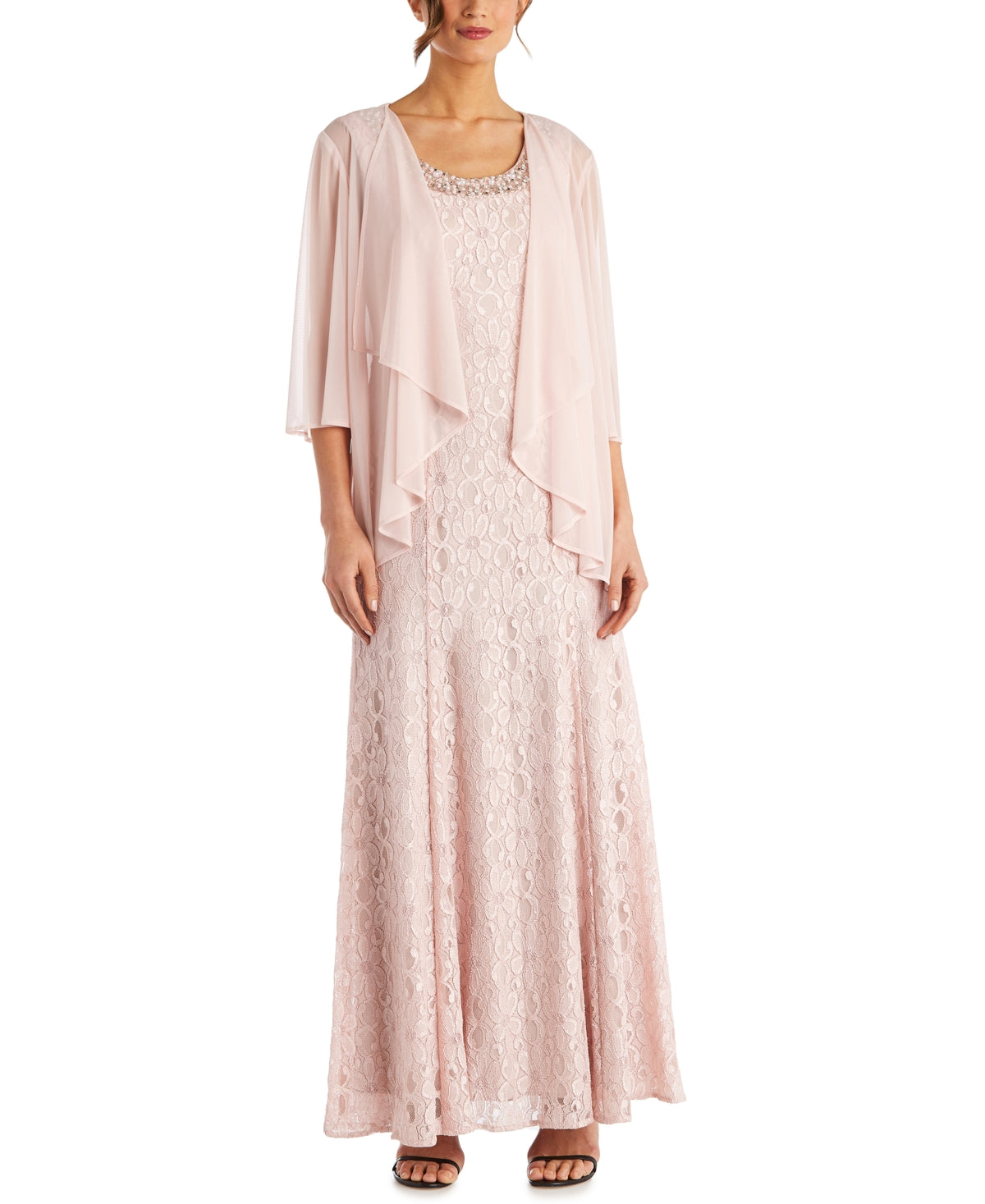 R & M Richards Women's Beaded Dress & Flyaway Jacket Pink Size 12